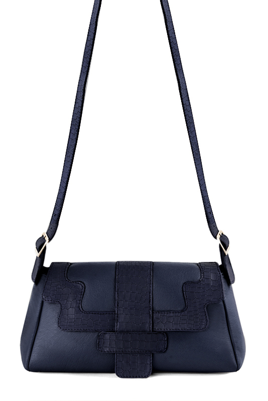 Navy blue women's dress handbag, matching pumps and belts. Top view - Florence KOOIJMAN